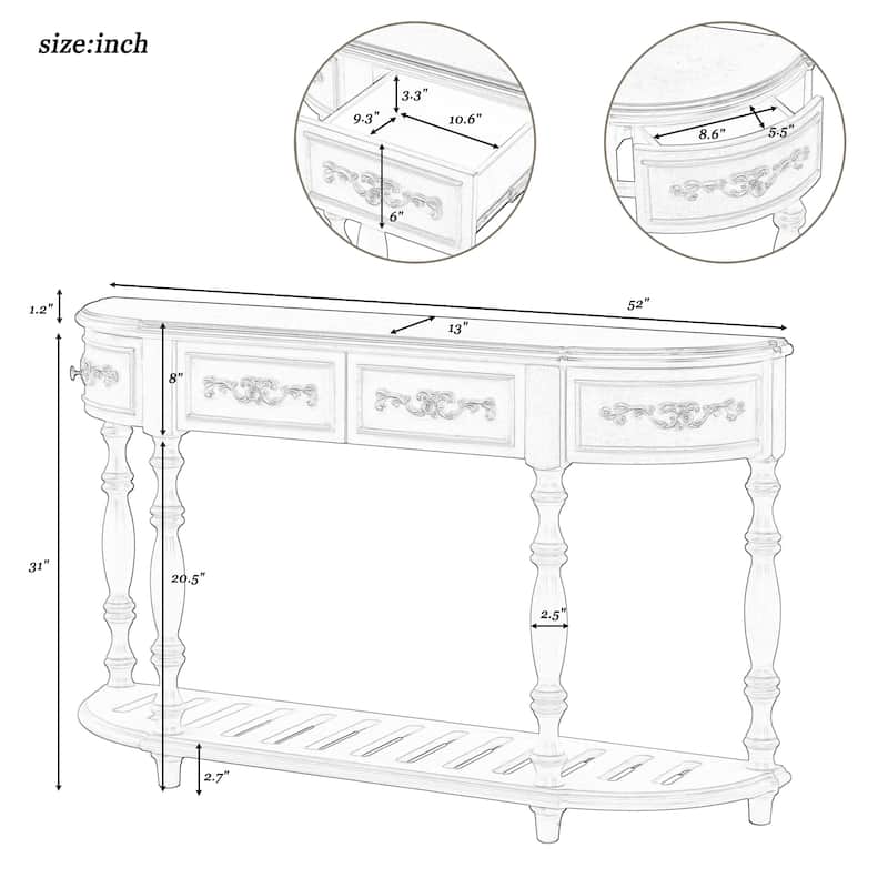 Merax Curved Console Table with 4 Drawers and 1 Shelf