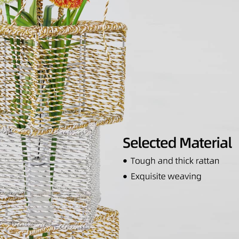 Floor Lamp Pastoral with Hand-Woven Flower Rattan LED Night Light - 10.83” W x 51.18” H