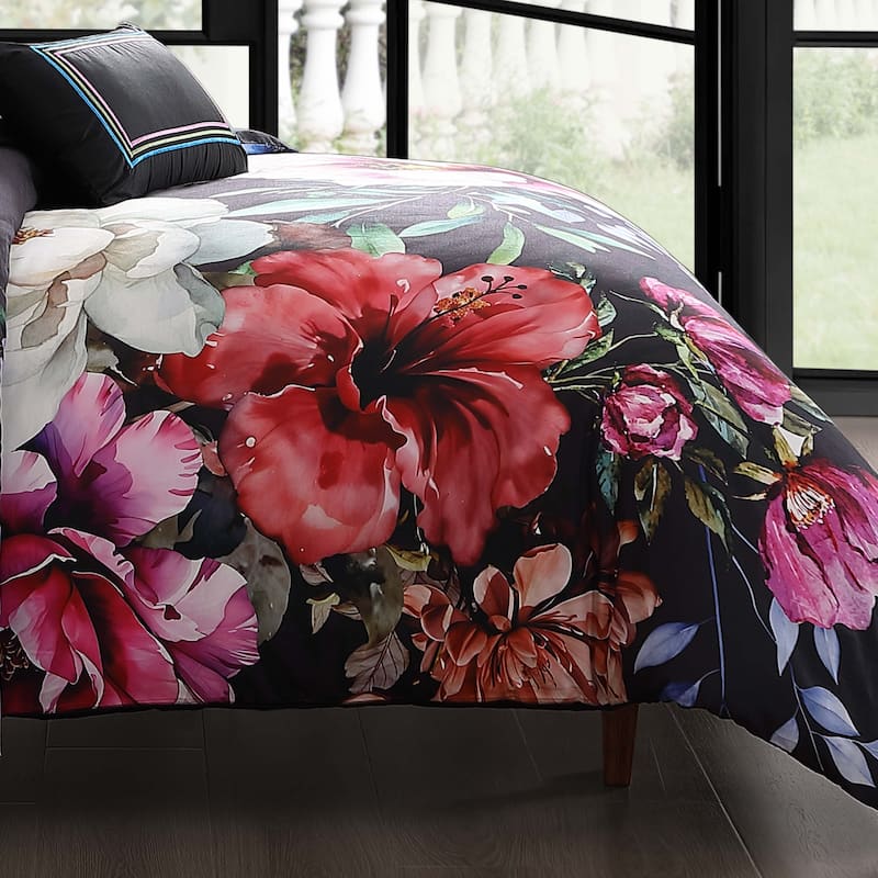 Bebejan Black Night Poppies 100% Cotton Sateen 5 Piece Reversible Comforter Set