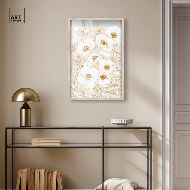 White and Gold Poppies I Shadowbox by Art Remedy