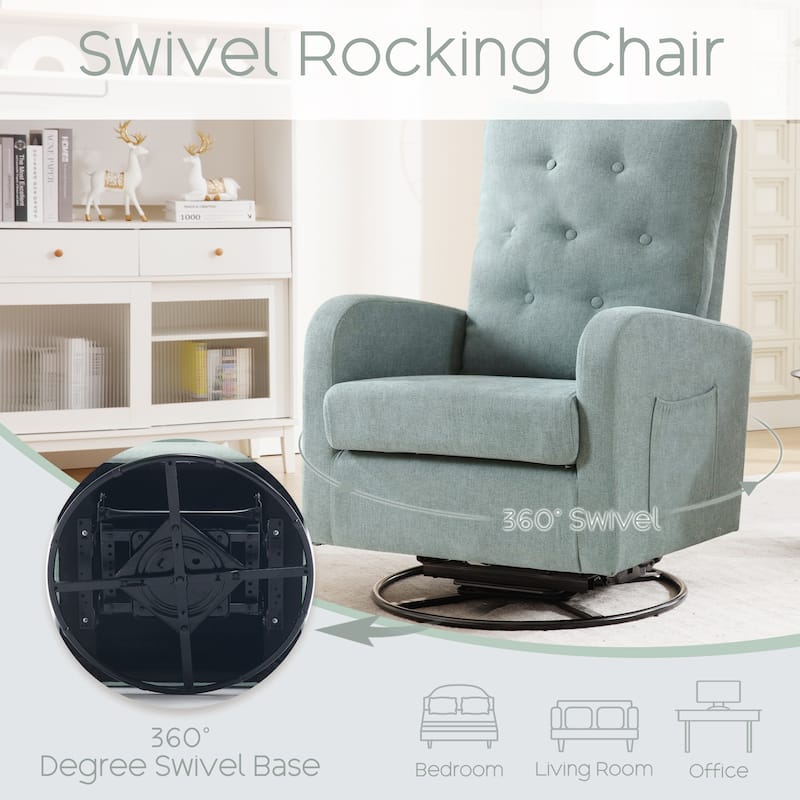 HOMYKA Swivel Rocking Upholstered Armchair Nursery Glider Linen Accent Chairs