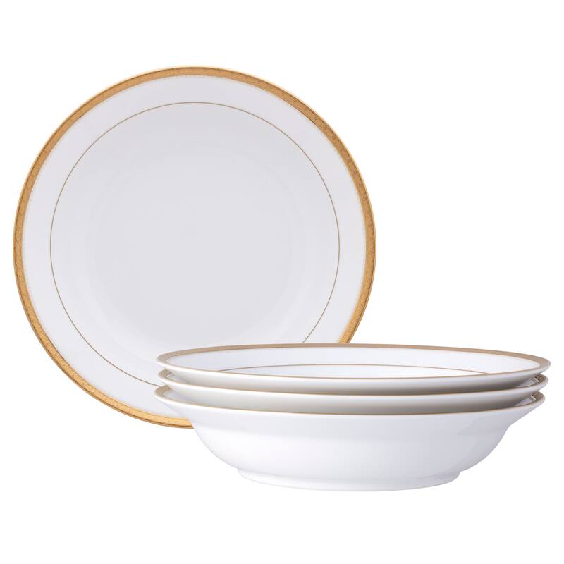 Charlotta Platinum Set of 4 Rim Dinner Bowls, 10", 25 oz. - 4 Piece - Gold