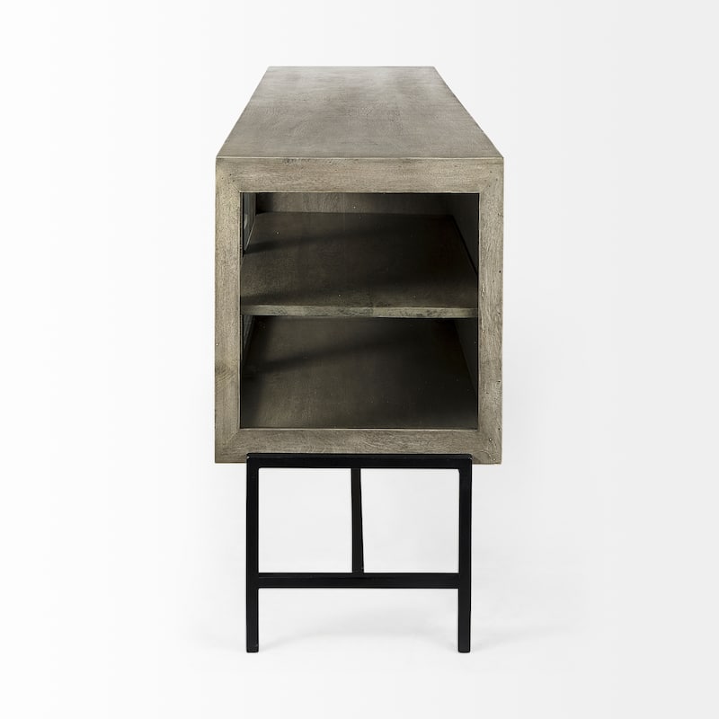 Arelius Light Brown w/ Black Metal Base 4 Door Glass Cabinet Sideboard - 70.0L x 18.0W x 32.0H