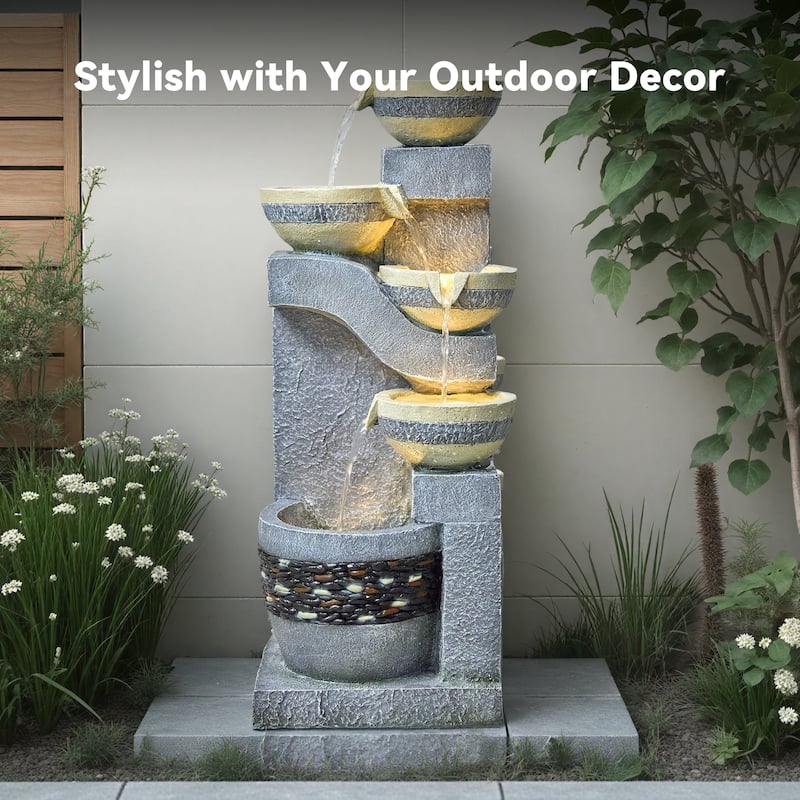 Stone-Texture Weather Resistant Garden Polyresin 3-Tier Cascading Waterfall Fountain
