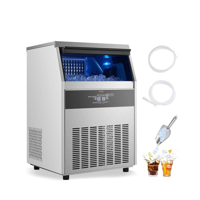 Silver Freestanding Commercial Stainless Steel Ice Maker with 108 Trays for Bar or Restaurant - 23.2 x 23 x 34.4 in