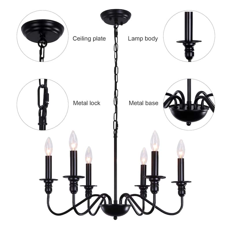 6-Light W25.59" x H72.8" Rustic Dining Area Chandelier for Kitchen
