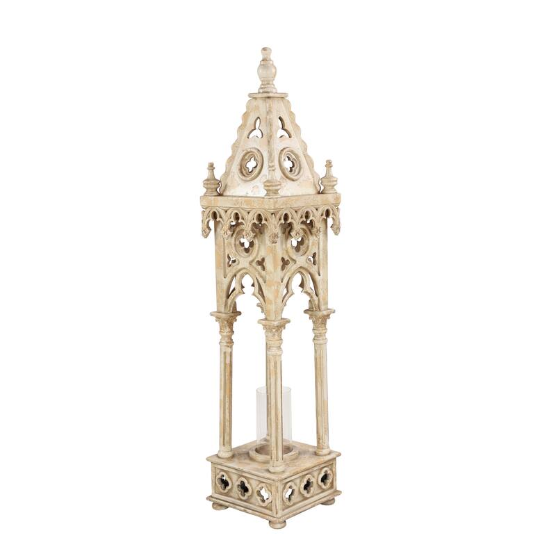 Wood Standing Decorative Candle Lantern - White - Roche River Decor - 12"W x 12"L x 55"H