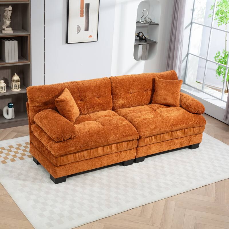 84" Upholstered 3-Seater Sofa with Memory Foam & Comfort Pillows - Orange