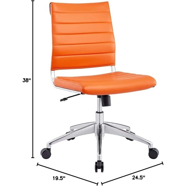 Orange Ribbed Armless Mid Back Swivel Conference Chair with