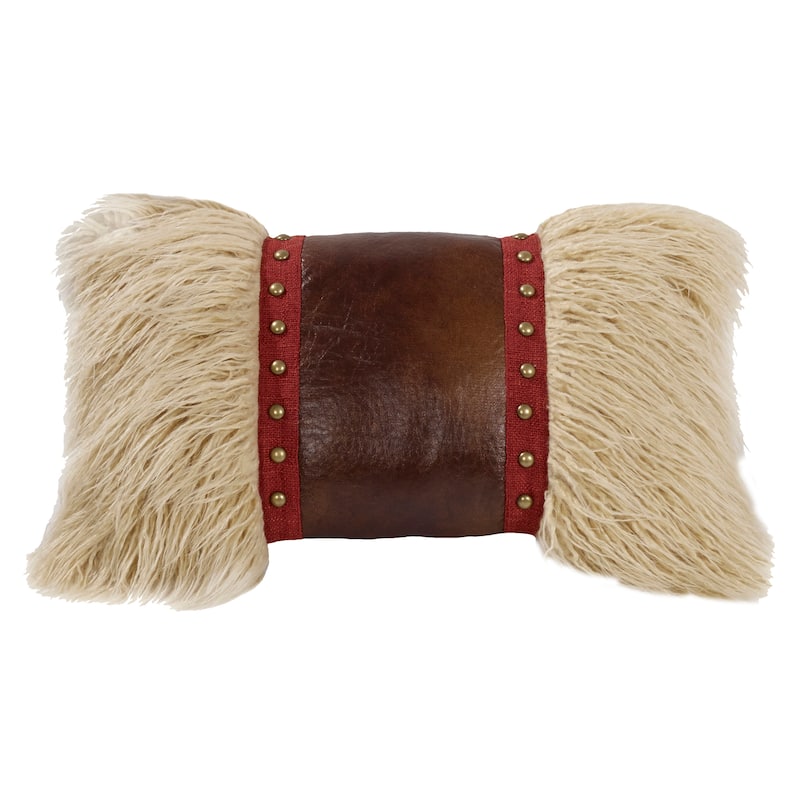 Paseo Road by HiEnd Accents Ruidoso Mongolian Fur Studded Leather Pillow, 12"x19"