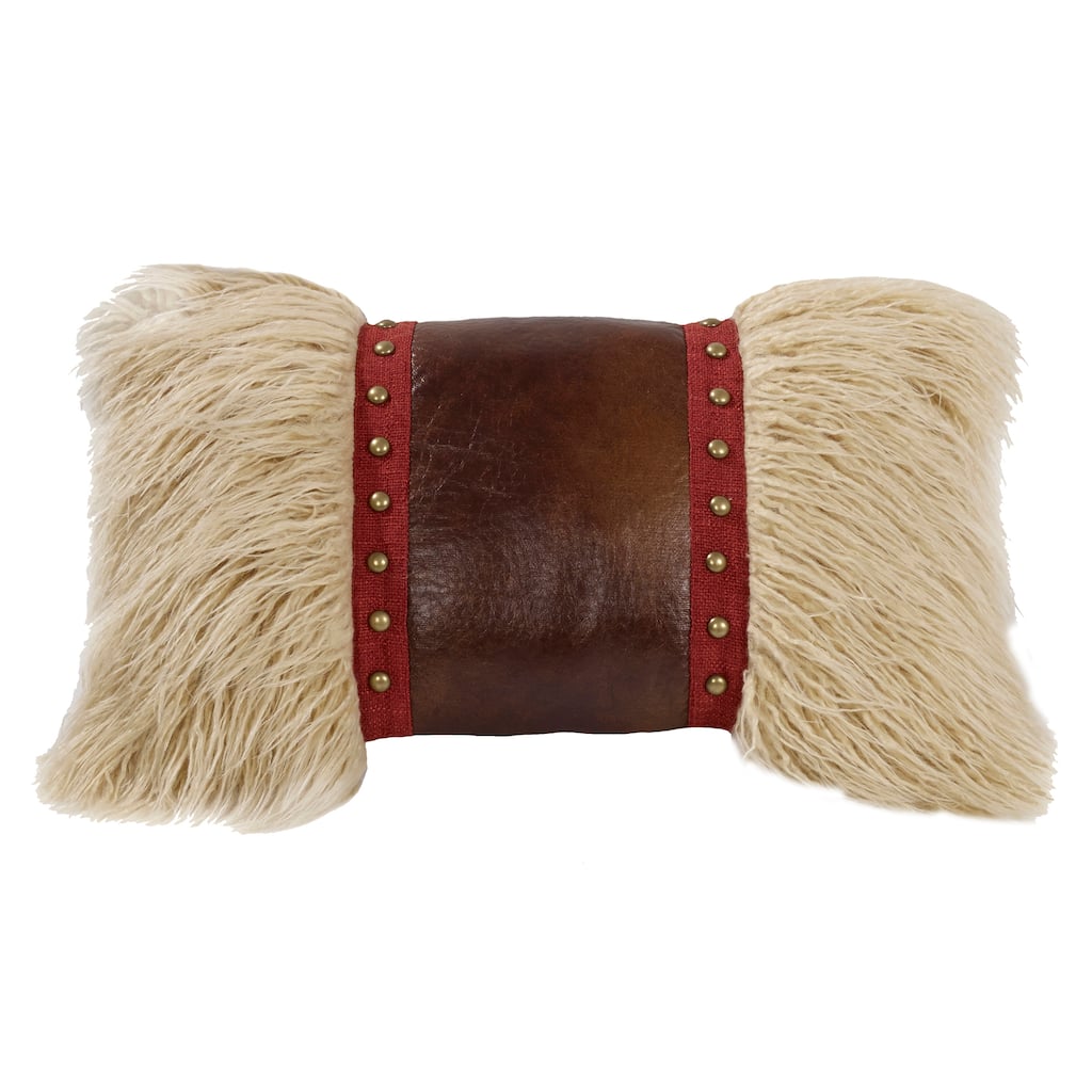 Paseo Road by HiEnd Accents Ruidoso Mongolian Fur Studded Leather Pillow, 12"x19"
