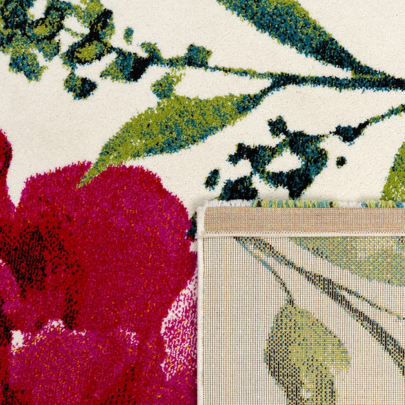 Artistic Area Rug Rose Motif in Watercolor Look