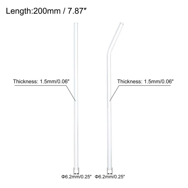 Reusable Straws Glass Straw, 4pcs Straw with One Cleaning Brush - 200x6.2mm
