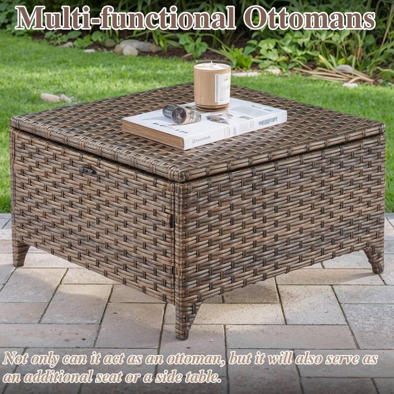 Wicker Ottomans, Outdoor Wicker Footstool Set of 2