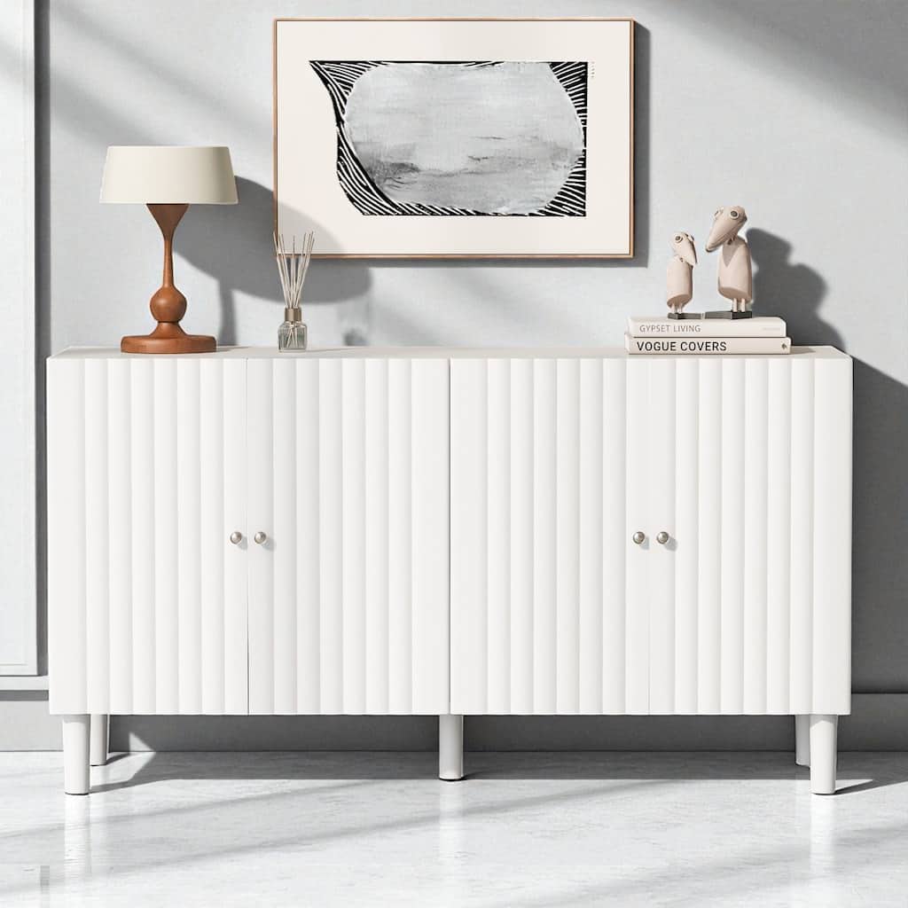 58" Elegant Sideboard with Wavy Pattern Doors, Metal Handles, and Cylindrical Legs, Adjustable Storage Cabinet