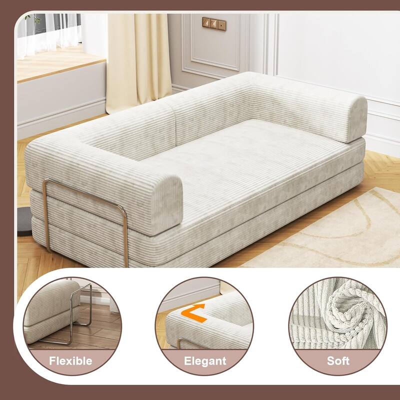 Convertible Corduroy Sleeper Sofa Bed, with Fixed-Shape Frame