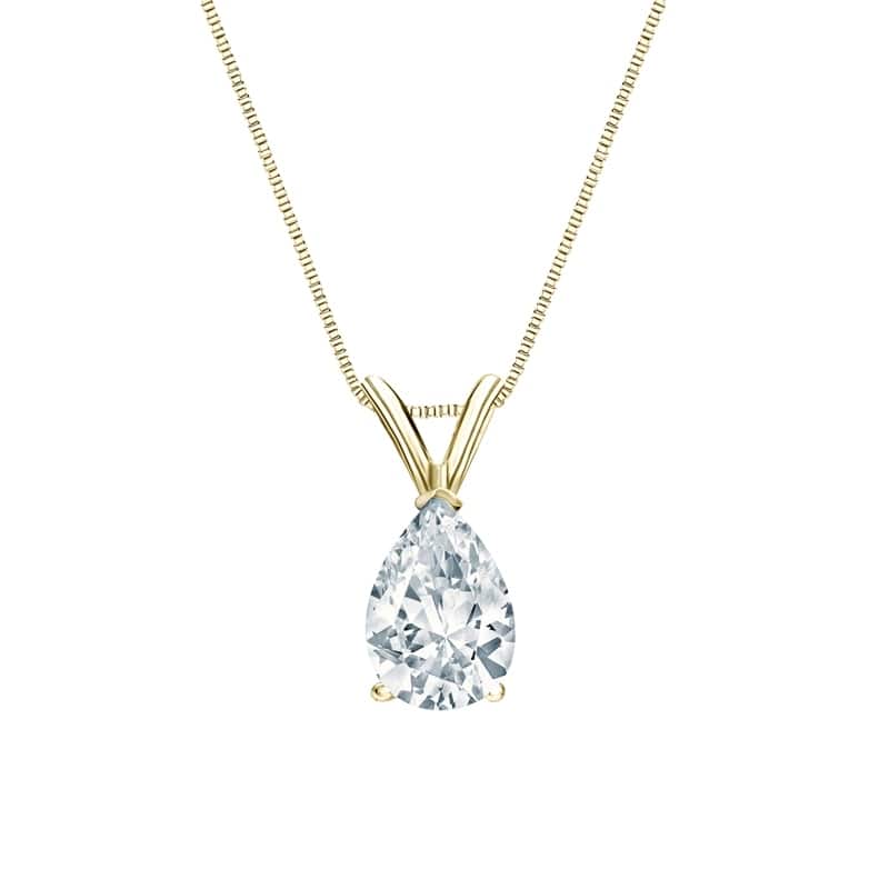 Auriya 18-karat Gold 0.75ctw Pear Solitaire Lab Grown Diamond Necklace V-End (F-G VS) Prong - 0.75 - Yellow