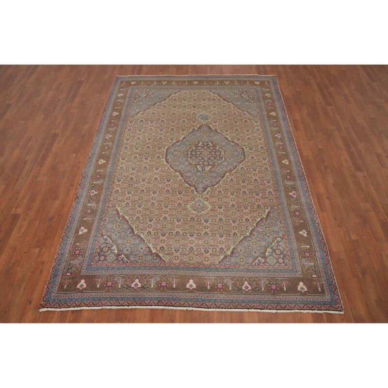 Hand Knotted Oriental 100% Wool Carpet Traditional Medallion Brown Tabriz Area Rug - 9' 2'' X 6' 4''