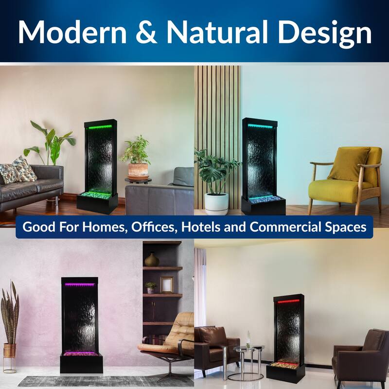 Alpine Corporation 72" Zen Mirror Waterfall Fountain with LED Lights and Stones