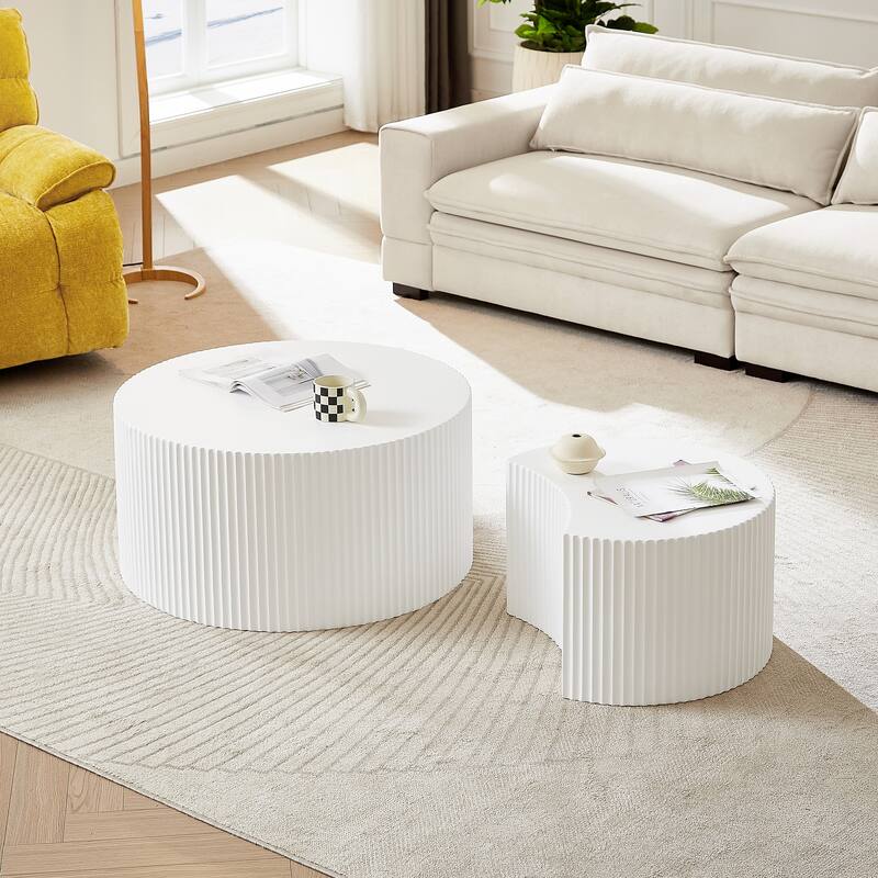 Black Nesting Table Set Of 2 Round And Half Moon Shapes,No Need Assembly