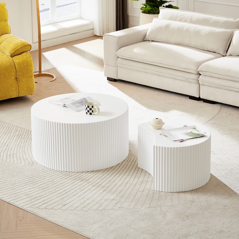 Nesting Coffee Table Set of 2, Modern Matte Round Drum Side Tables for Living Room, Space-Saving End Tables for Apartment
