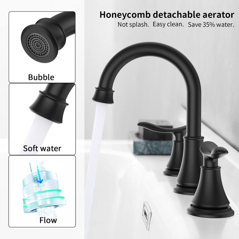 2-Handle Bathroom Sink Faucet 3 Hole 360° Swivel Spout Vanity Sink with Pop Up Drain Assembly and cUPC Water Supply Hoses