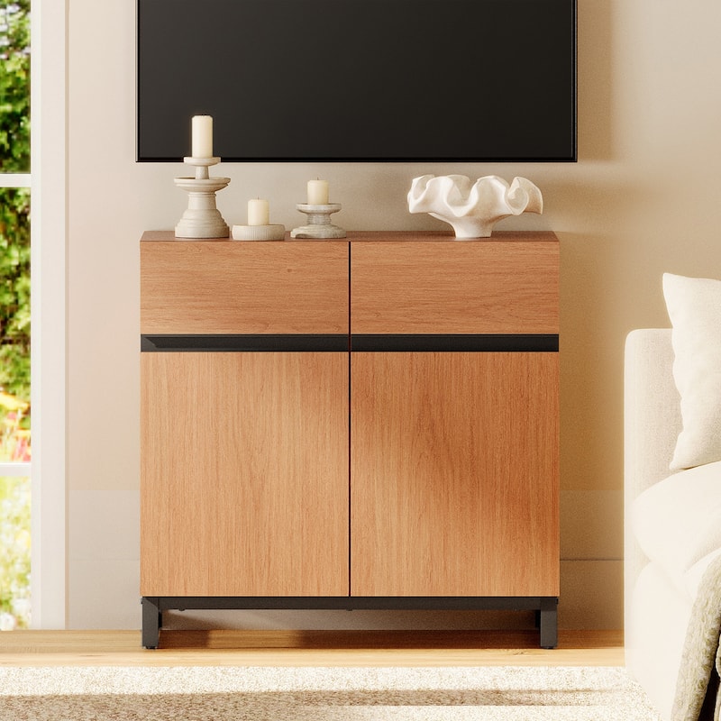 WAMPAT Modern TV Stand with Storage Cabinets for Living Room,Bedroom,Brown