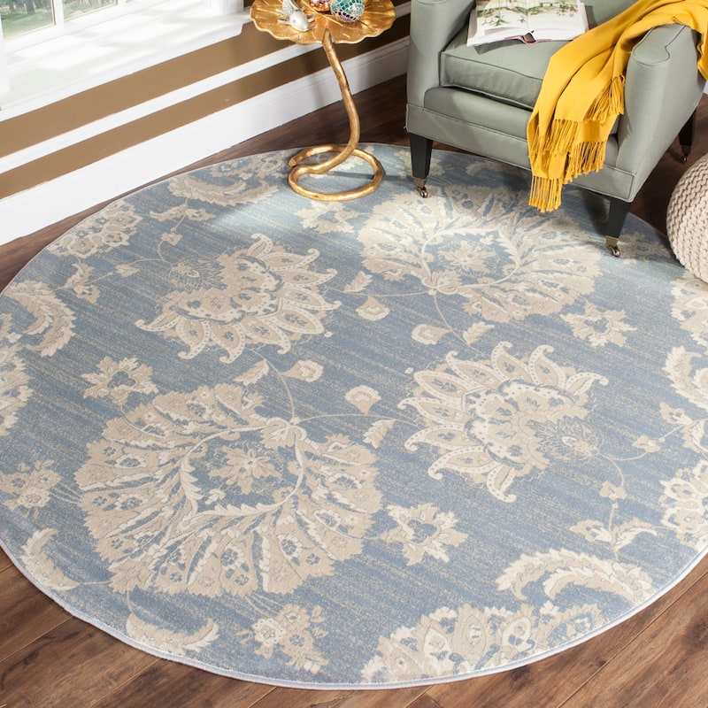 SAFAVIEH Vintage Distressed Boho Nona Oriental Rug - 6'7" Round - Light Blue/Ivory