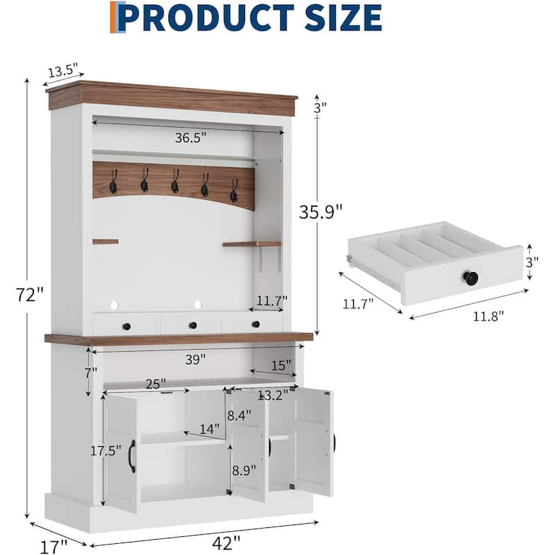 Coffee Bar Cabinet with LED Light, 72" Tall Farmhouse Coffee Bar Hutch with Storage