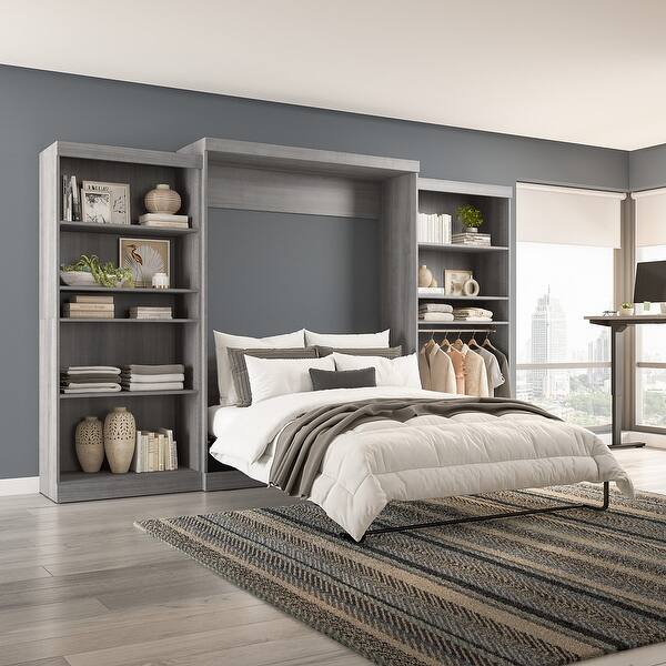 Pur Queen Murphy Bed with 2 Shelving Units (136W) by Bestar Bed Bath
