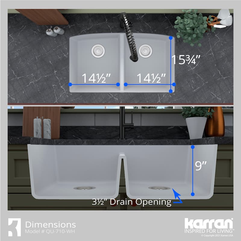 Karran Undermount Quartz Double Bowl Kitchen Sink