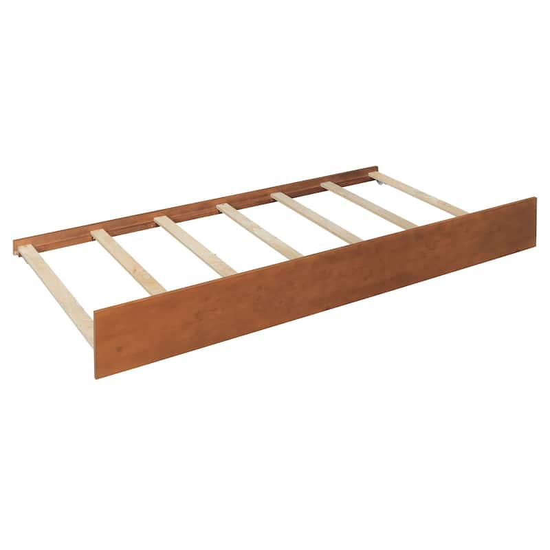 Twin Size Wooden House Bed with Twin Size Trundle, Walnut