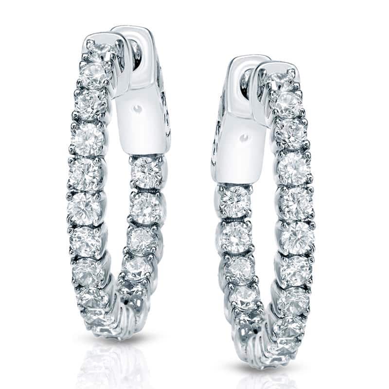 Auriya 14k Gold 1 3/4 carat TW Small Diamond Hoop Earrings - 0.50-inch (J-K, I1-I2) - White Gold