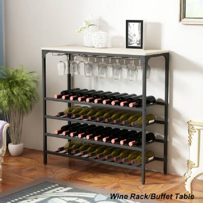 40 Bottles Kitchen Dining Room Metal Floor Free Standing Wine Rack Table with Glass Holders,5-Tier Wine Bottle Organizer Shelves