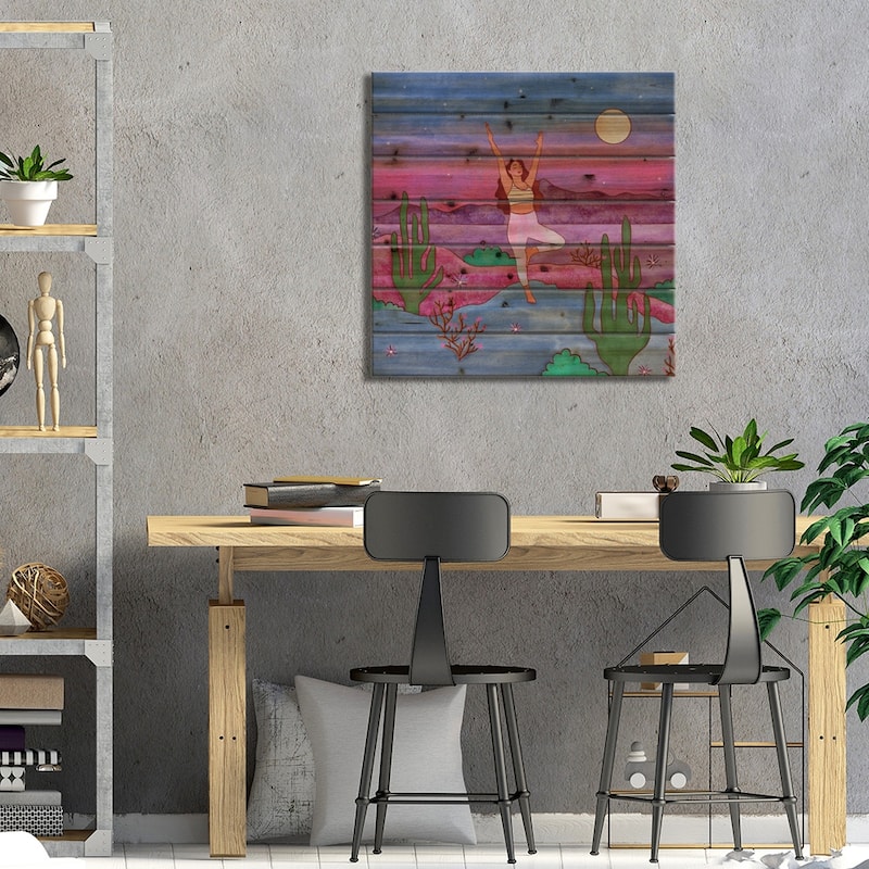 Yoga In The Desert IV Print On Wood by Olivia Bürki - Multi-Color