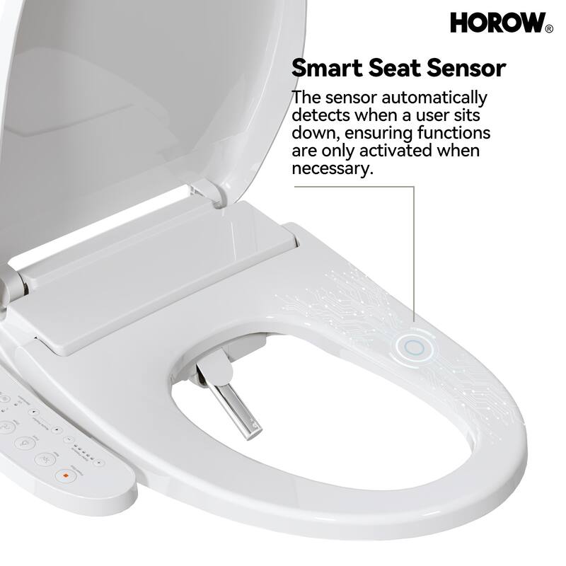 HOROW Electric Heated Bidet Seat for Elongated Toilet with Contemporary Lid in. White