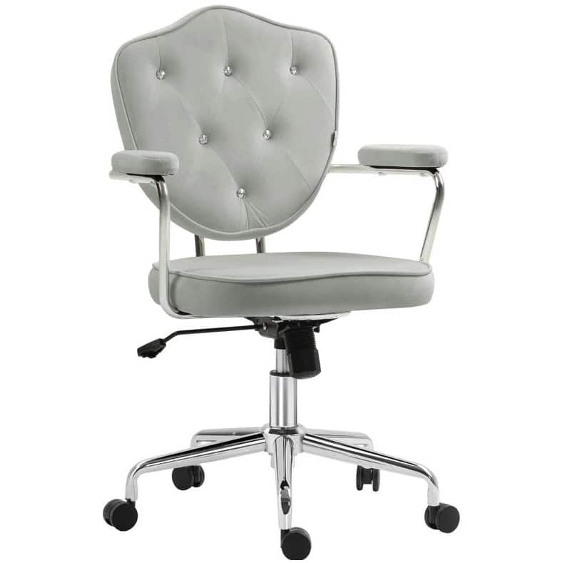 Tufted Office Chair with Swivel Wheels, Ergonomic Home Office Chair, Swivel Vanity Chair with Adjustable Height - Grey