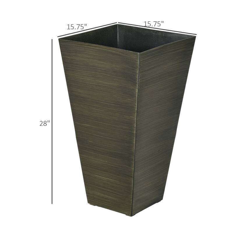 28" Tall Outdoor Planters, Set of 3 Large Taper Planters with Drainage Holes and Plug, Faux Wood Plastic Flower Pots
