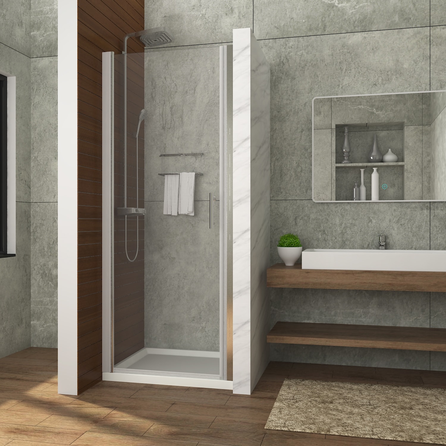 Elegant 32" W x 72" H Adjustable Width Shower Doors with 1/4" Clear Glass Piovt Swing Shower Glass Door - 31.5-33"x72"