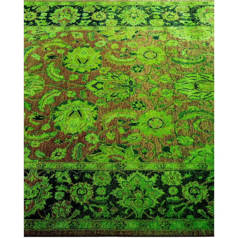 Overton Hand Knotted Wool Vintage Inspired Modern Contemporary Overdyed Green Area Rug - 4' 1" x 6' 6"