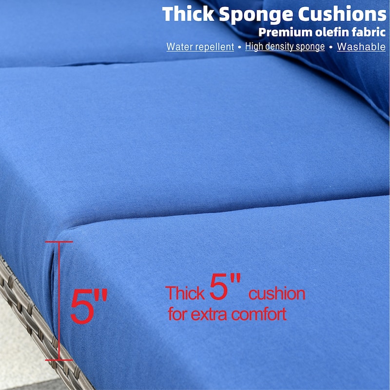 OVIOS Outdoor 3-piece Wicker Sectional Sofa Set With Ottoman Steel Frame