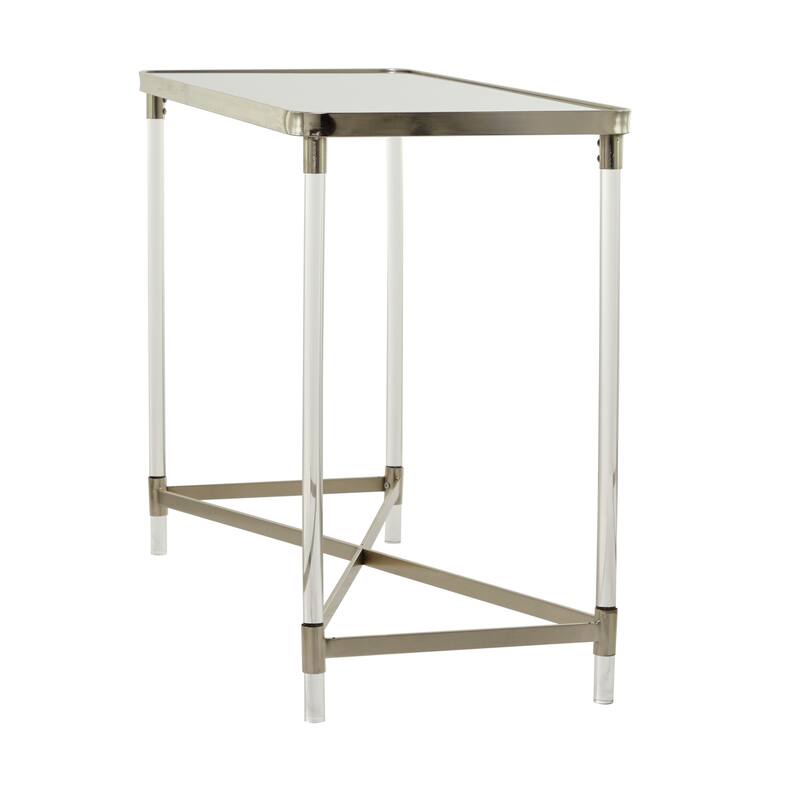 Metal Rectangular Console Table with Mirrored Top and Acrylic Legs - Gold or Silver - Roche River Decor