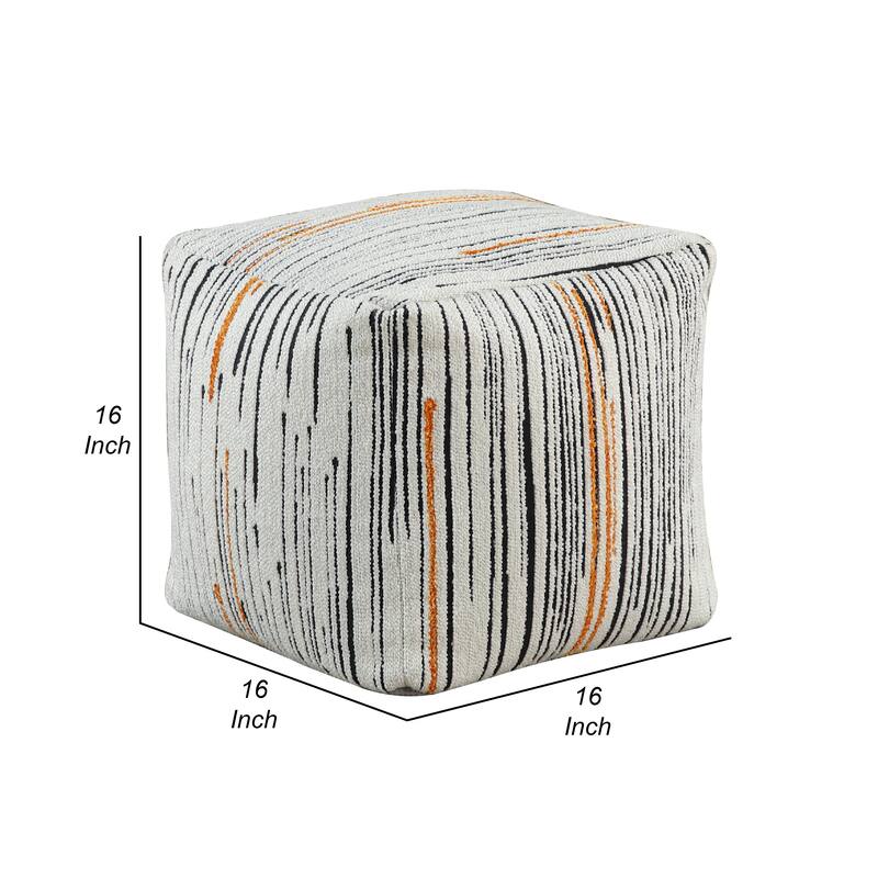 Modern Pouf Ottoman, Multicolor Vertical Striped Jacquard, 16 Inch