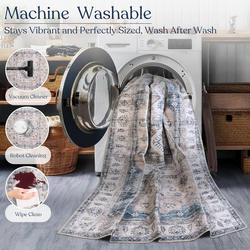 Delara Machine Washable Area Rug, Soft & Durable, Non-Slip Backing, Eco- Friendly GRS certified.