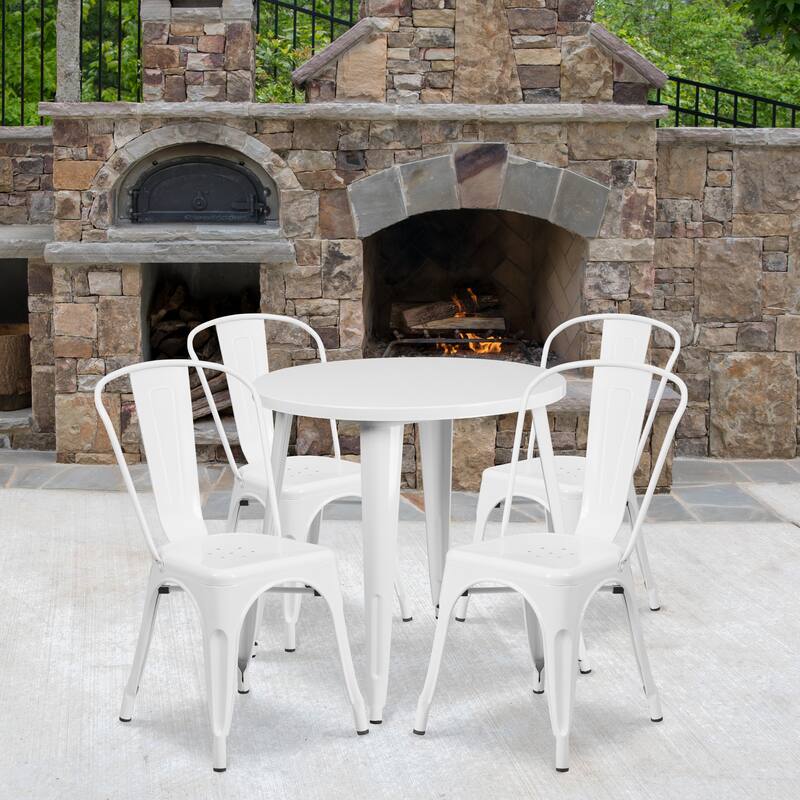 30-inch Round 5-piece Metal Indoor/ Outdoor Dining Set - White