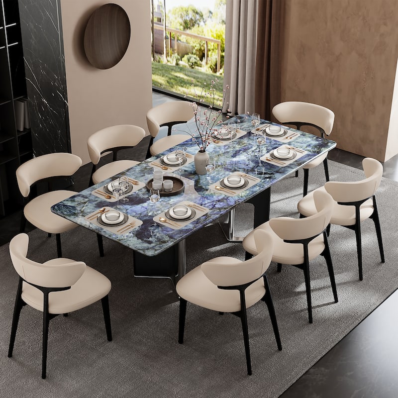 78.74"Modern Dining Table for 6-8,Glossy Sintered Stone Top, Blue - 78.74"