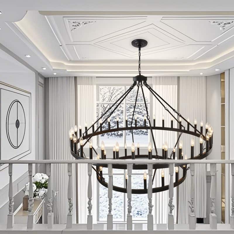 Large Black Large Wagon Wheel Chandelier Modern Farmhouse Candle Chandeliers