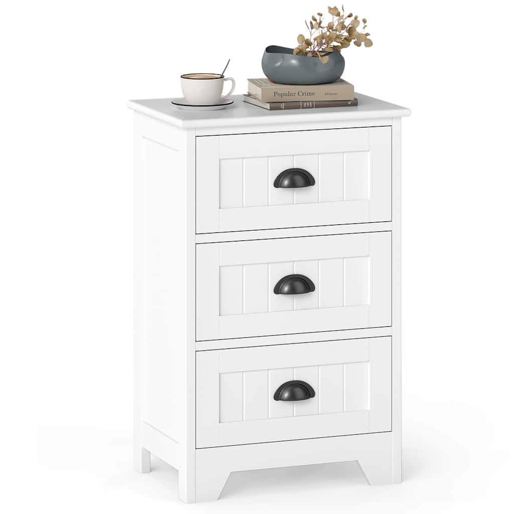 Gymax End Table Nightstand Bedroom Storage w/ 3 Drawers & Wood Slide