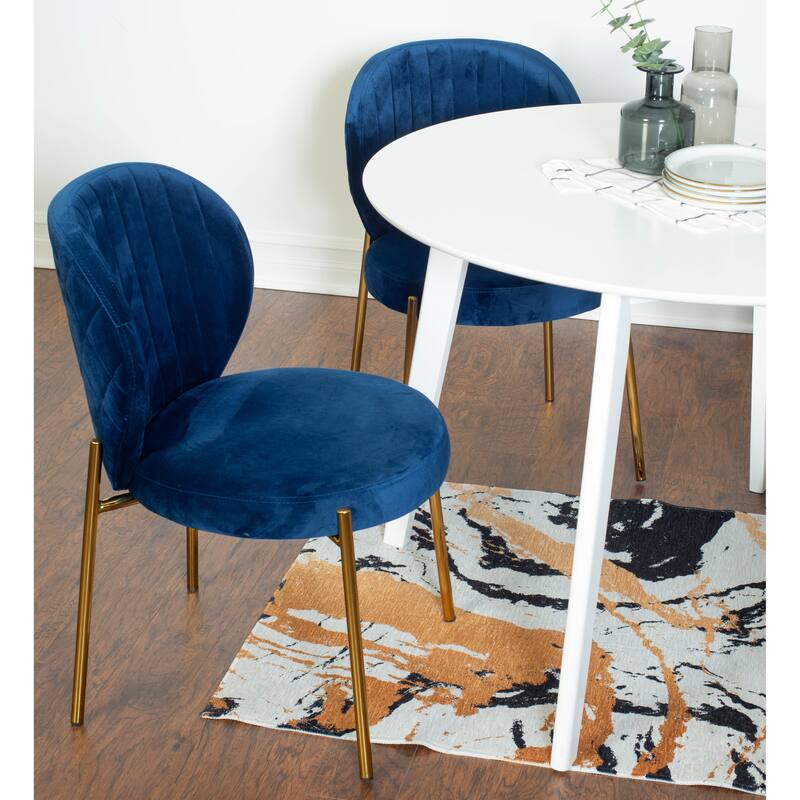 3-Piece Dining Set with 2 Blue Velvet Chairs and Round Dining Table