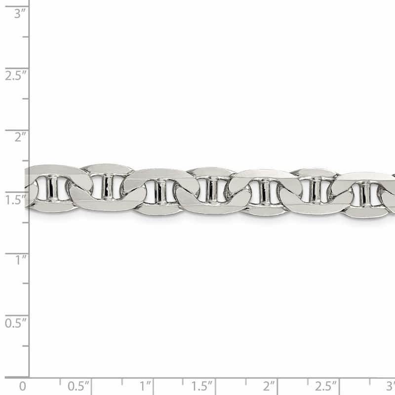 Curata 925 Sterling Silver Solid Polished 9.5mm Nautical Ship Mariner Anchor Chain Anklet 9 Inch Lobster Claw